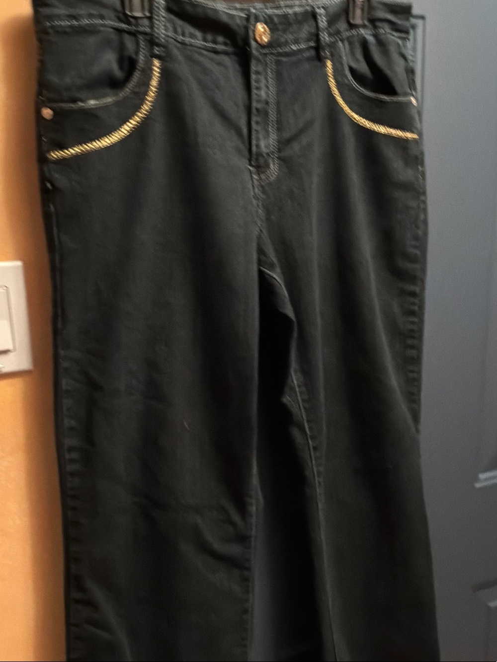 Women's Black Jeans with Gold Trim